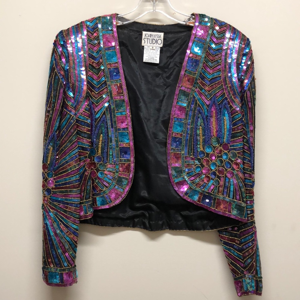Joan Leslie STUDIO Vtg Bolero sequined Jacket, S